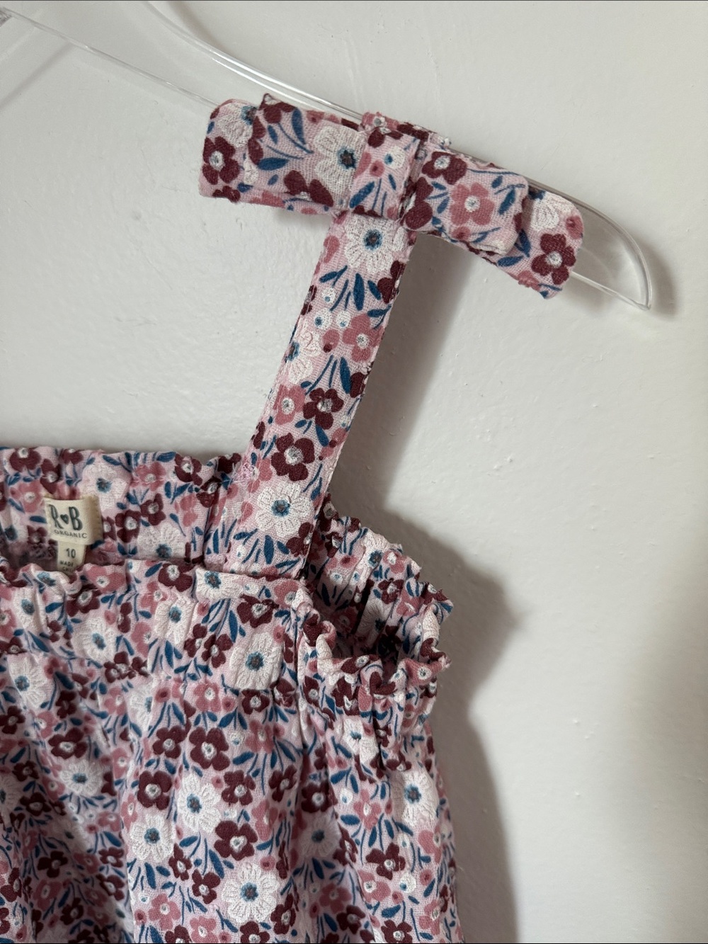 R&B Organic Girls Size 10 Pink Floral Tie Strap Organic Cotton Boho Tank Top - Picture 3 of 9